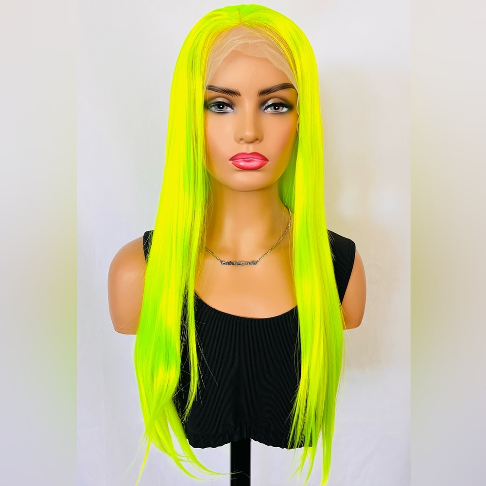 Long Straight Neon Green 13x2.5 Lace Front Wig for Gaming/Cosplay/Events
